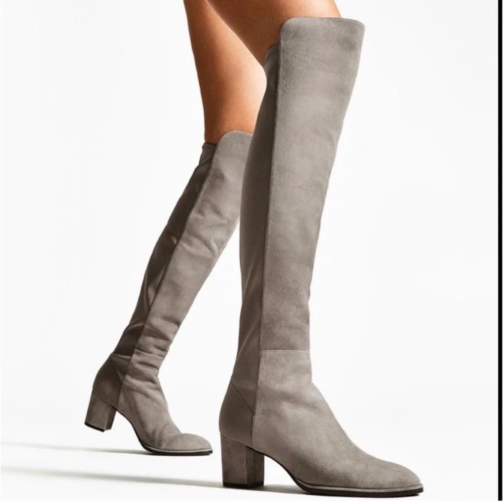 Stuart Weitzman Midland Grey Suede Over The Knee Block Heel Boots Womens 7.5B